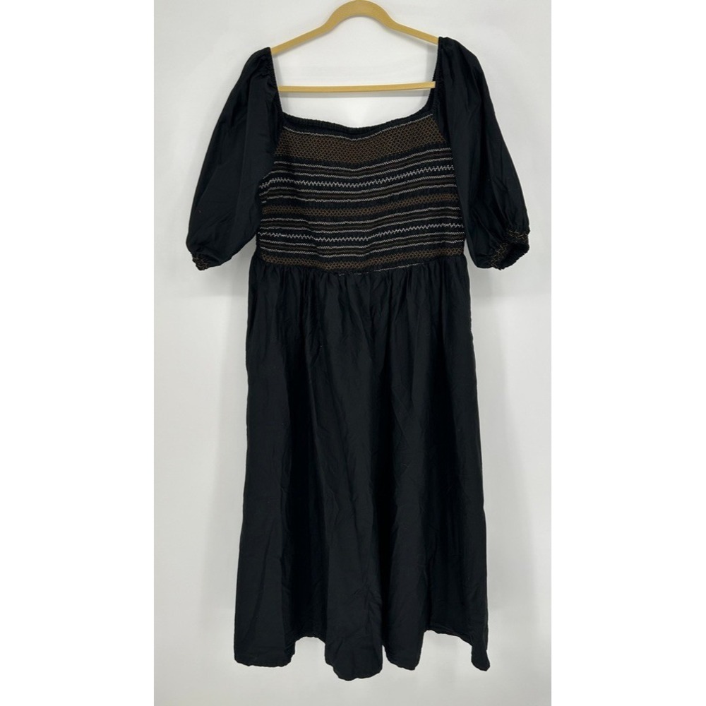 Old Navy Womens XXL Black Smocked Boho Peasant MidiDress Puff Sleeve Cottagecore